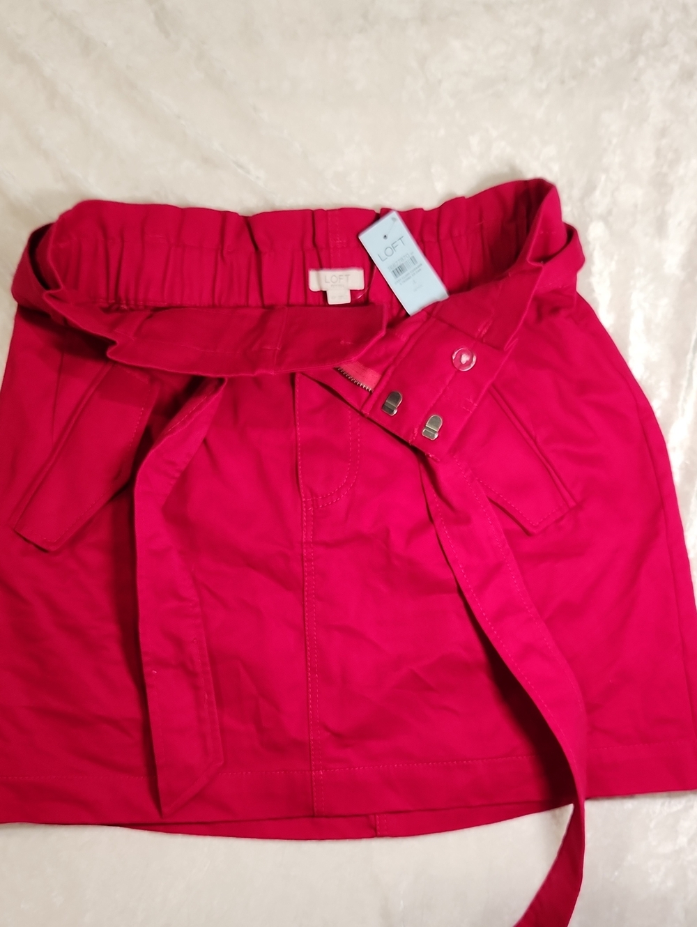 LOFT 4P NWT Pink High-Rise Belted Paperbag Skirt
